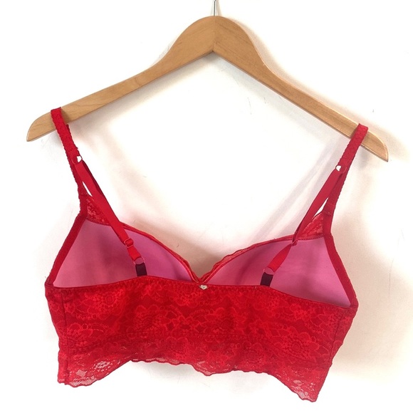(A55) Victorias Secret PINK Lace Padded Push Up Bralette Bra Red, Sz L DD)/G(DD) - Picture 5 of 10